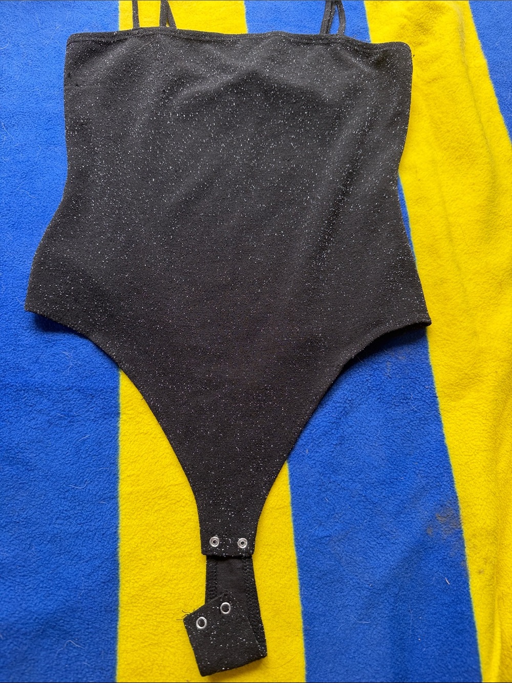 Black Sparkle Bodysuit with Snap Closure